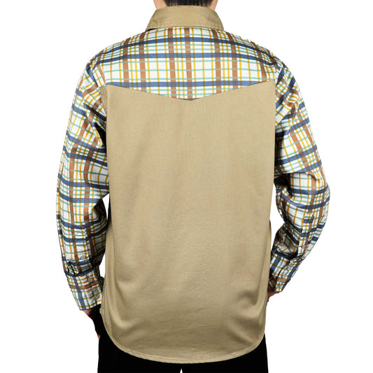 Bocomal Plaid Pearl Snap Long Sleeve